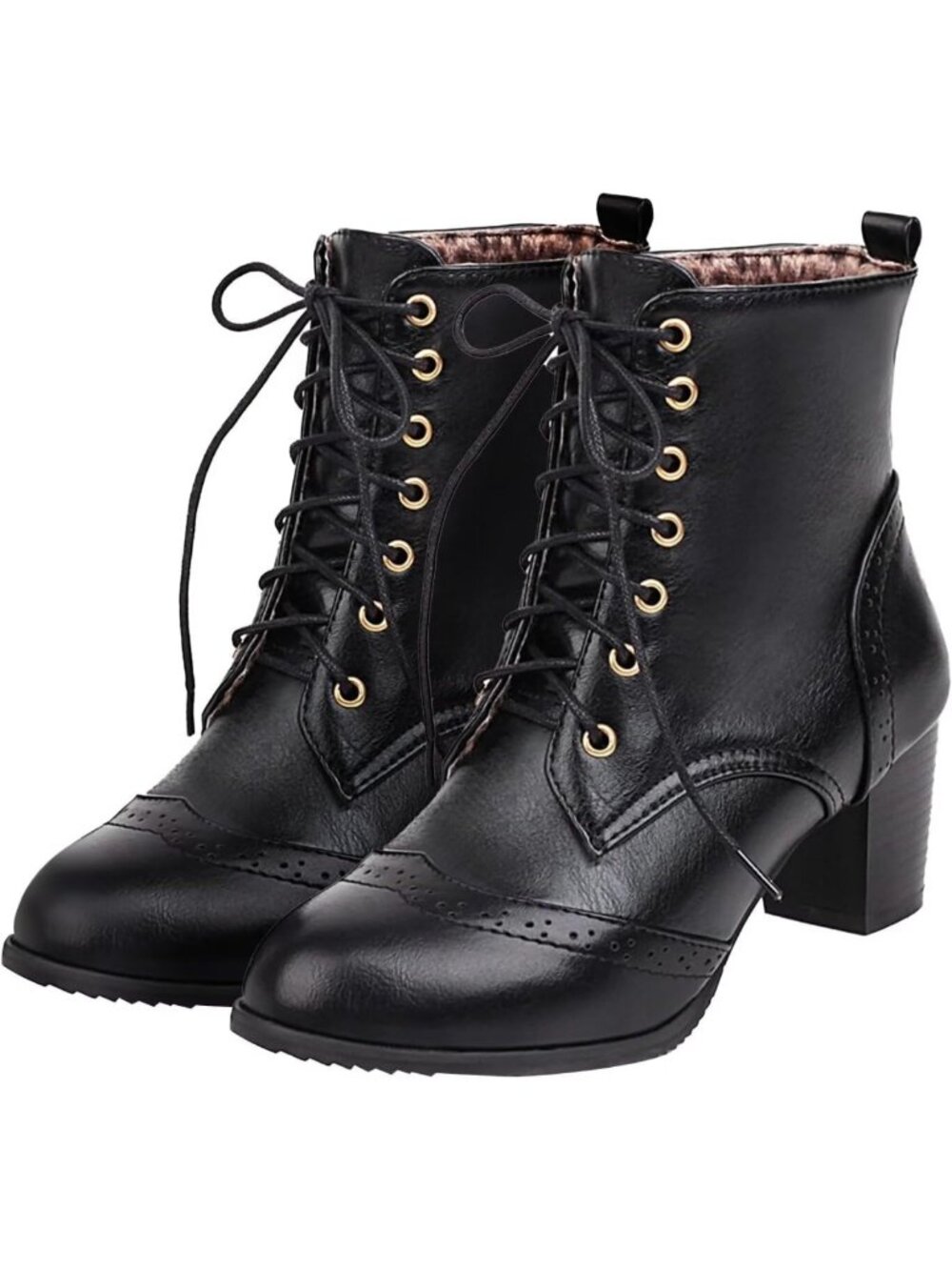 UniqueStride Women's Brogue Ankle Boots Lace Up Ankle Bootie with Chunky Block